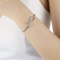 Modern Minimalist Geometric Style Silver Double Circle Hollow Design 925 Sterling Silver Open Bangle Bracelet - KIAHMILLA