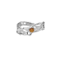 Modern Natural Tiger's Eye Irregular Openwork Pattern 925 Sterling Silver Adjustable Ring - KIAHMILLA