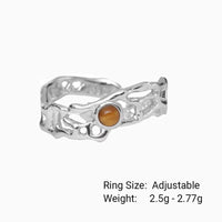 Modern Natural Tiger's Eye Irregular Openwork Pattern 925 Sterling Silver Adjustable Ring - KIAHMILLA