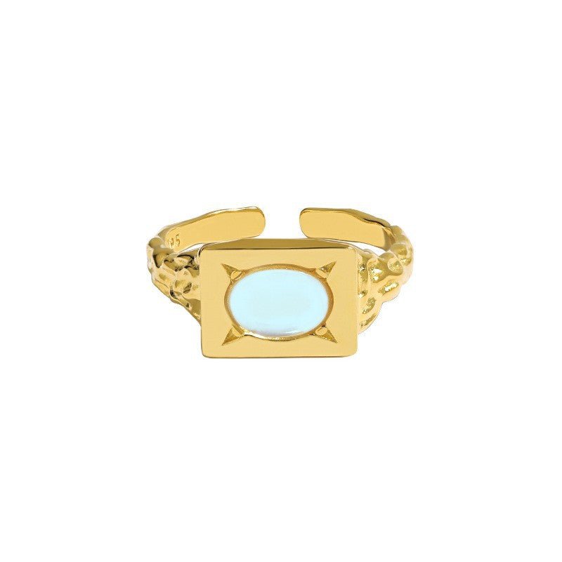 Modern Oval Created Moonstone Geometry Rectangle 925 Sterling Silver Adjustable Ring - KIAHMILLA