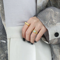 Modern Oval Created Moonstone Geometry Rectangle 925 Sterling Silver Adjustable Ring - KIAHMILLA