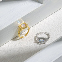 Modern Oval Created Moonstone Geometry Rectangle 925 Sterling Silver Adjustable Ring - KIAHMILLA