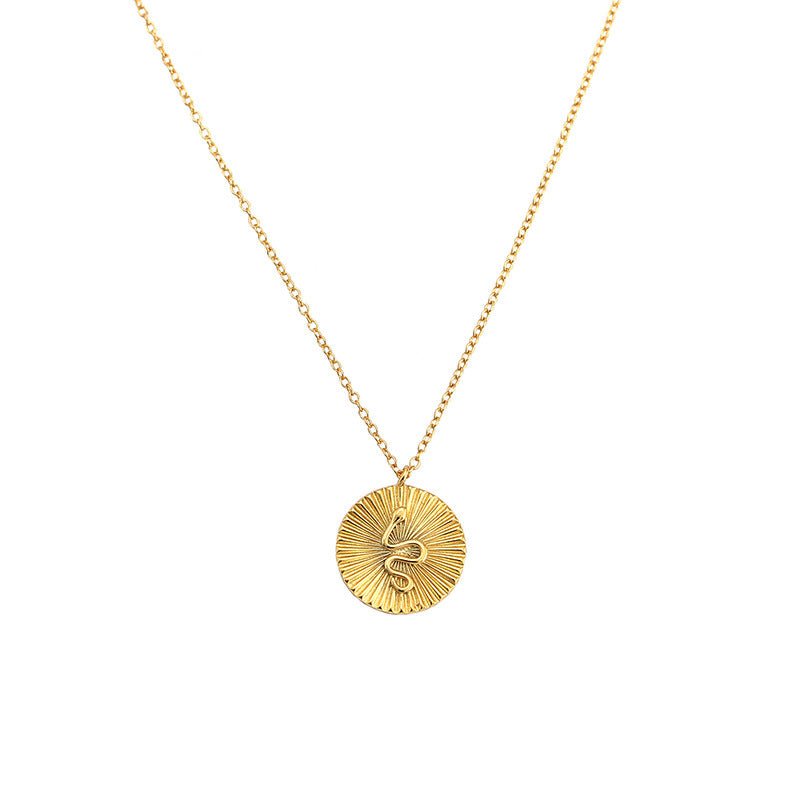 Modern Snake Animal Round Coin 925 Sterling Silver Necklace - KIAHMILLA