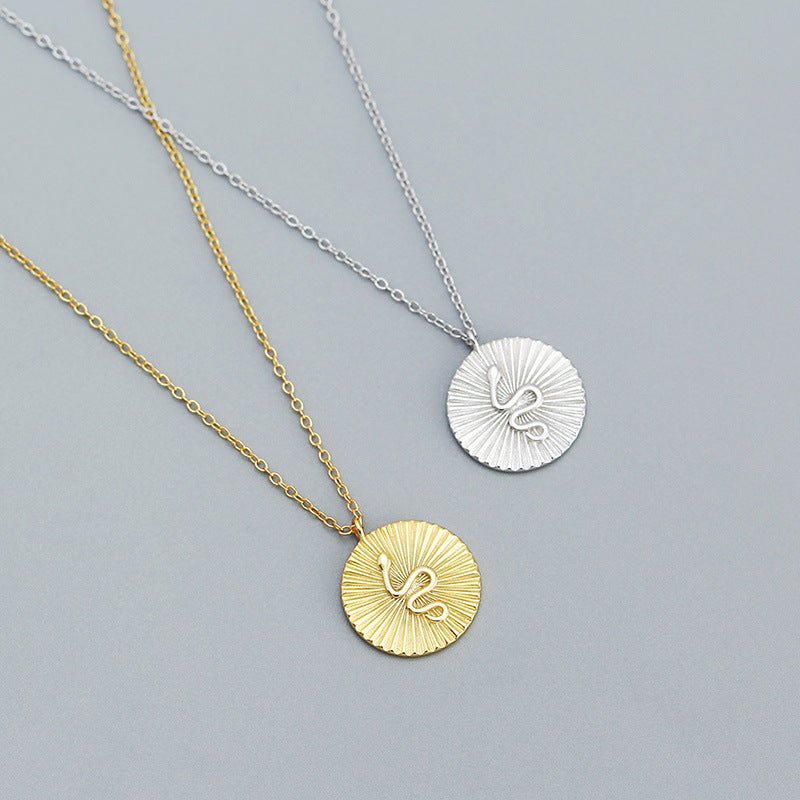 Modern Snake Animal Round Coin 925 Sterling Silver Necklace - KIAHMILLA