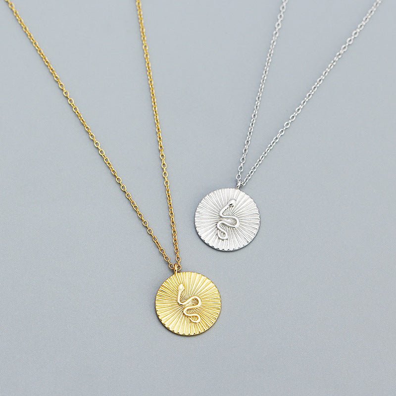 Modern Snake Animal Round Coin 925 Sterling Silver Necklace - KIAHMILLA