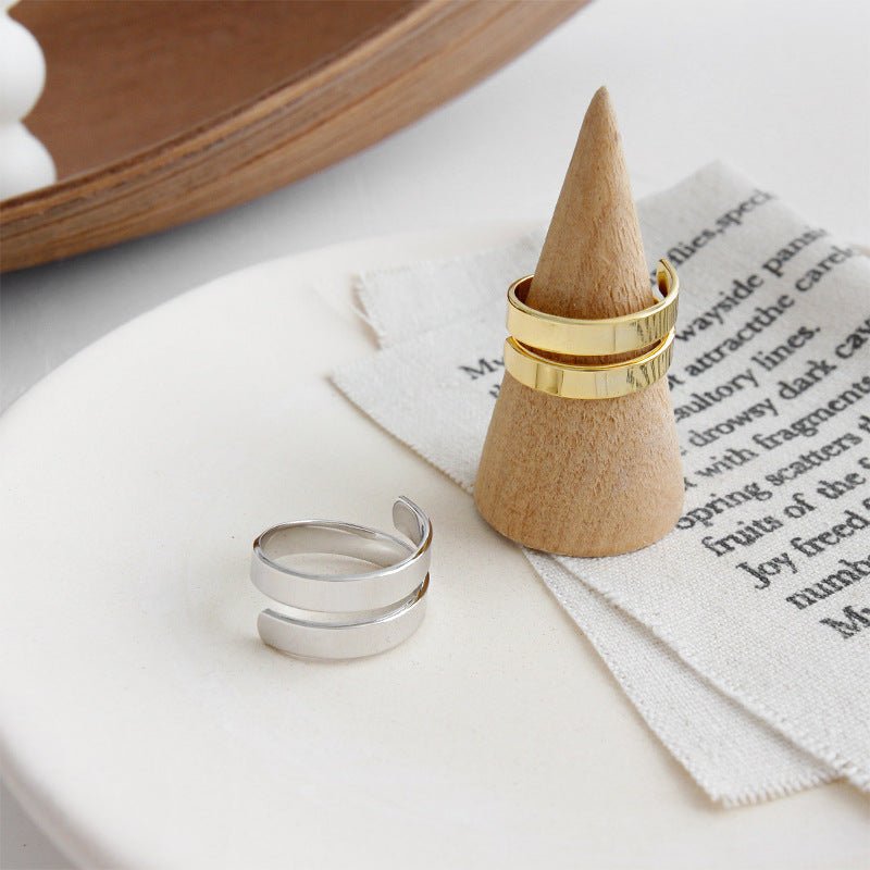 Modern Wide Double Layer 925 Sterling Silver Adjustable Ring - KIAHMILLA
