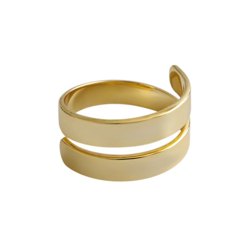 Modern Wide Double Layer 925 Sterling Silver Adjustable Ring - KIAHMILLA