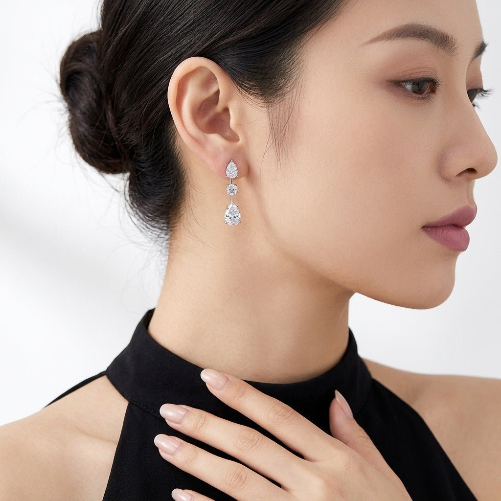 Moissanite Long Drop Earrings 925 Sterling Silver Pear Shape And Multi Shape Dangle Earrings For Women Elegant Fashion Wedding Party Anniversary Gift Fine Jewelry - KIAHMILLA