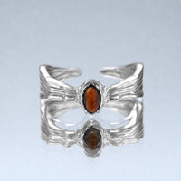 Natural Brown Tiger Eye Oval Cabochon 925 Sterling Silver Ring with Wavy Texture and Openwork Design Ring - KIAHMILLA