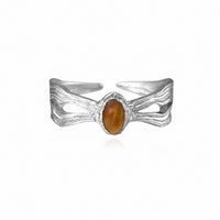 Natural Brown Tiger Eye Oval Cabochon 925 Sterling Silver Ring with Wavy Texture and Openwork Design Ring - KIAHMILLA