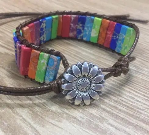 Natural Stone Leather Charm Bracelet - Coolpeacock