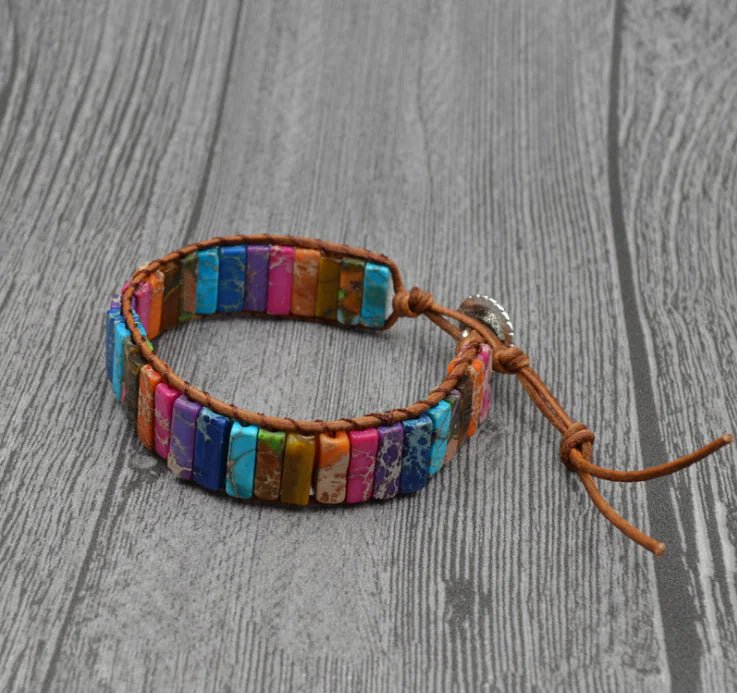 Natural Stone Leather Charm Bracelet - Coolpeacock