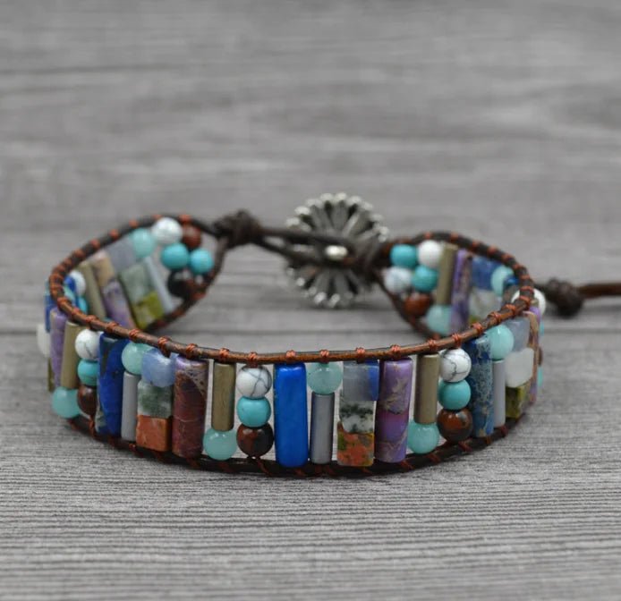 Natural Stone Leather Charm Bracelet - Coolpeacock