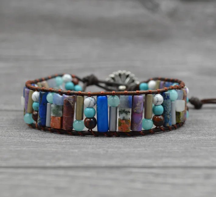 Natural Stone Leather Charm Bracelet - Coolpeacock
