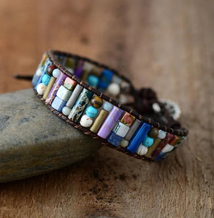 Natural Stone Leather Charm Bracelet - Coolpeacock