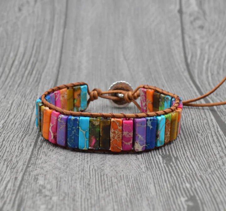 Natural Stone Leather Charm Bracelet - Coolpeacock