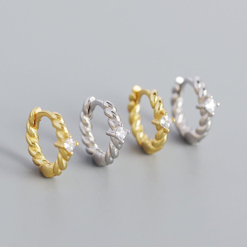 New CZ Twisted 925 Sterling Silver Hoop Earrings - KIAHMILLA