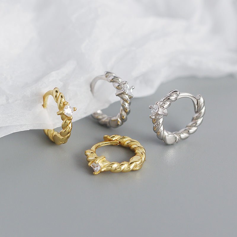 New CZ Twisted 925 Sterling Silver Hoop Earrings - KIAHMILLA