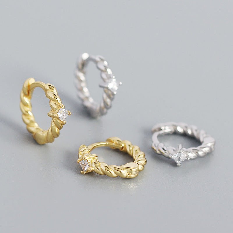 New CZ Twisted 925 Sterling Silver Hoop Earrings - KIAHMILLA