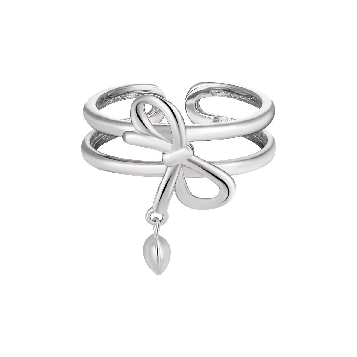 New Double Band Adjustable Bowknot Heart Charm 925 Sterling Silver Fashionable Women's Ring - KIAHMILLA