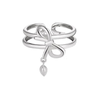 New Double Band Adjustable Bowknot Heart Charm 925 Sterling Silver Fashionable Women's Ring - KIAHMILLA
