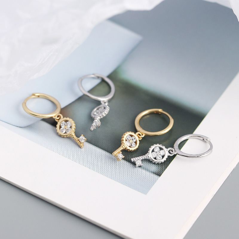New Four Leaf Clover Key 925 Sterling Silver Hoop Earrings - KIAHMILLA