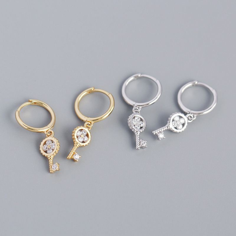 New Four Leaf Clover Key 925 Sterling Silver Hoop Earrings - KIAHMILLA
