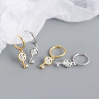 New Four Leaf Clover Key 925 Sterling Silver Hoop Earrings - KIAHMILLA