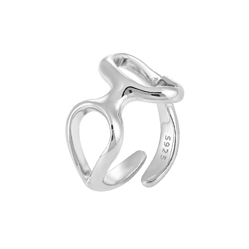 New Irregular Double Hollow Circles 925 Sterling Silver Adjustable Ring - KIAHMILLA