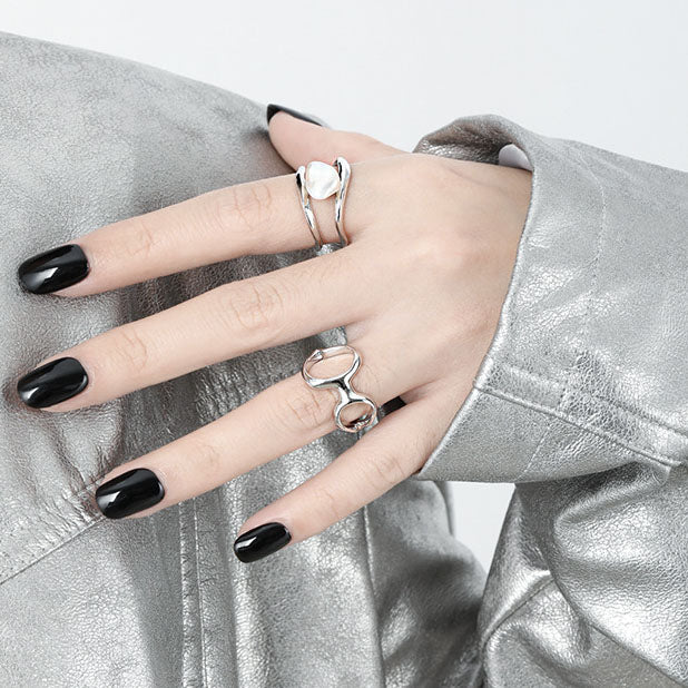 New Irregular Double Hollow Circles 925 Sterling Silver Adjustable Ring - KIAHMILLA