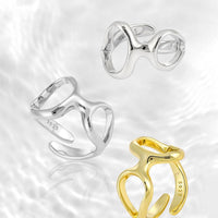 New Irregular Double Hollow Circles 925 Sterling Silver Adjustable Ring - KIAHMILLA