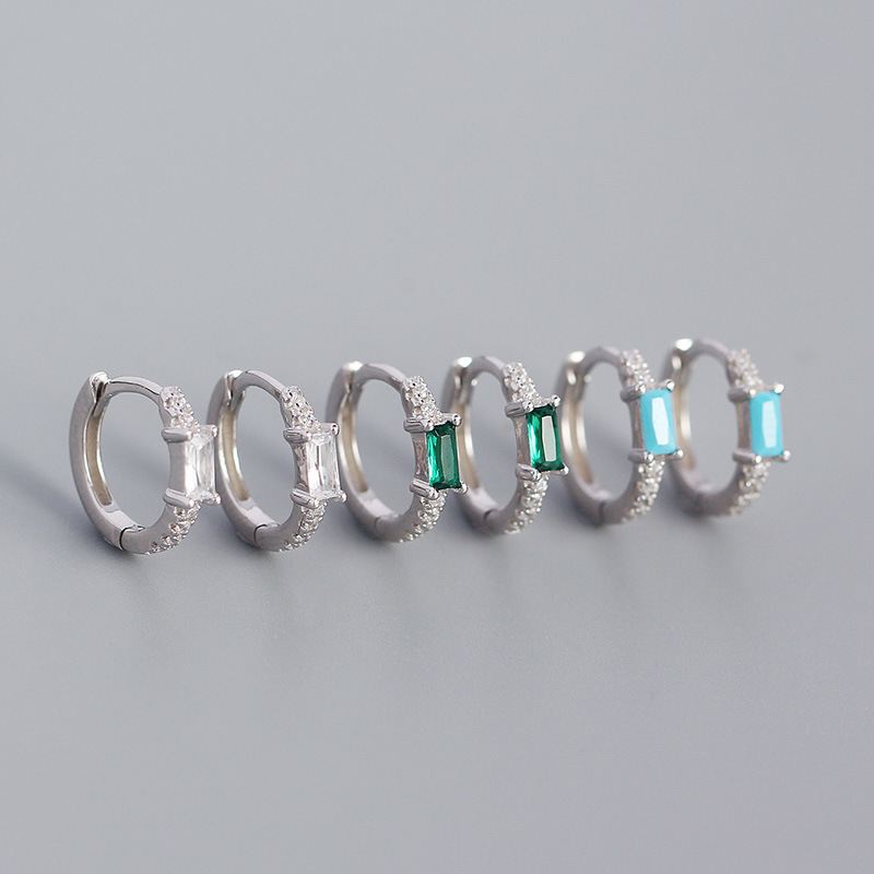 New Rectangle CZ Geometry 925 Sterling Silver Huggie Hoop Earrings - KIAHMILLA