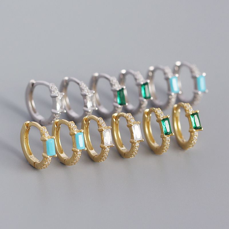 New Rectangle CZ Geometry 925 Sterling Silver Huggie Hoop Earrings - KIAHMILLA