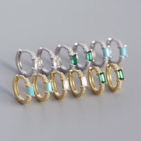 New Rectangle CZ Geometry 925 Sterling Silver Huggie Hoop Earrings - KIAHMILLA
