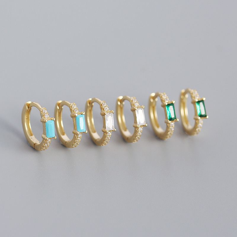 New Rectangle CZ Geometry 925 Sterling Silver Huggie Hoop Earrings - KIAHMILLA