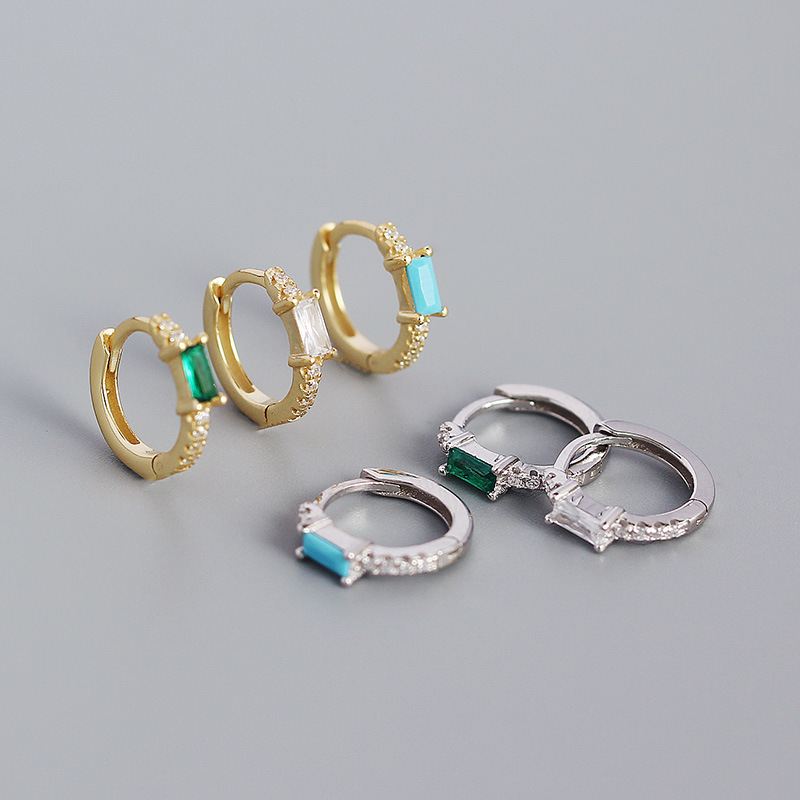 New Rectangle CZ Geometry 925 Sterling Silver Huggie Hoop Earrings - KIAHMILLA