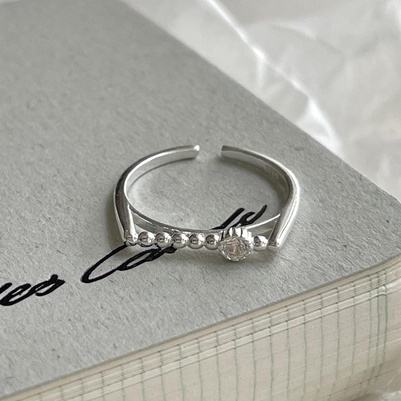 New Round Beads CZ Turntable 925 Sterling Silver Adjustable Ring - KIAHMILLA