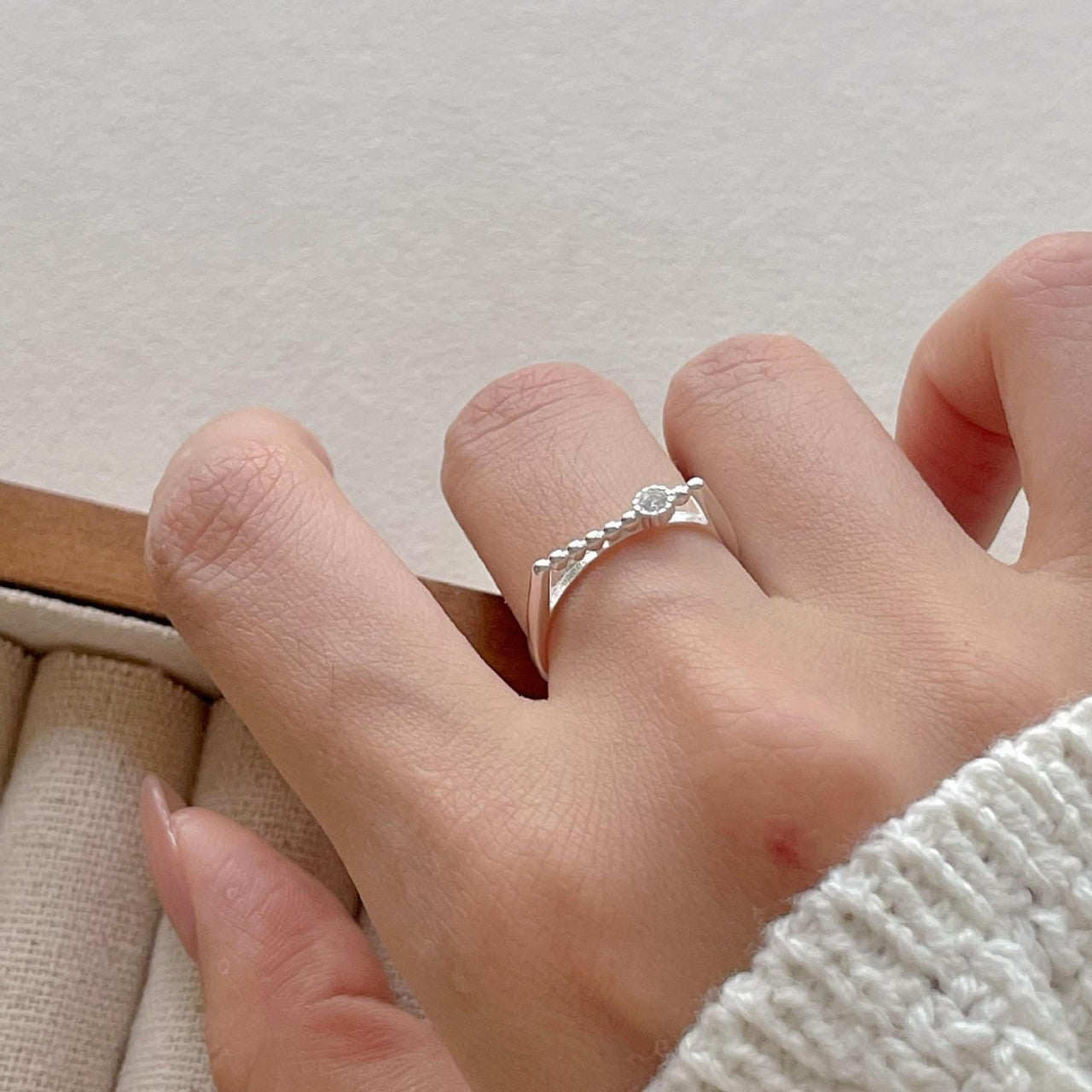 New Round Beads CZ Turntable 925 Sterling Silver Adjustable Ring - KIAHMILLA