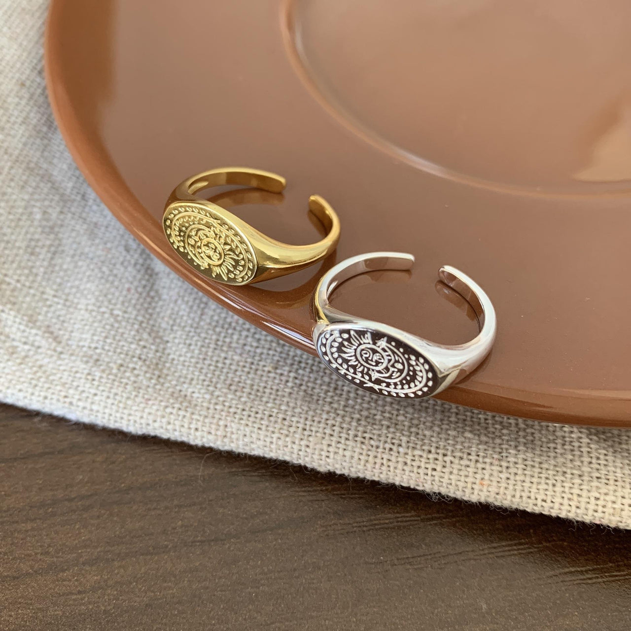 New Sun Moon Portrait 925 Sterling Silver Adjustable Signet Ring - KIAHMILLA