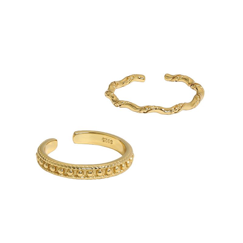 Office Bead Wave Twisted 925 Sterling Silver Adjustable Ring - KIAHMILLA
