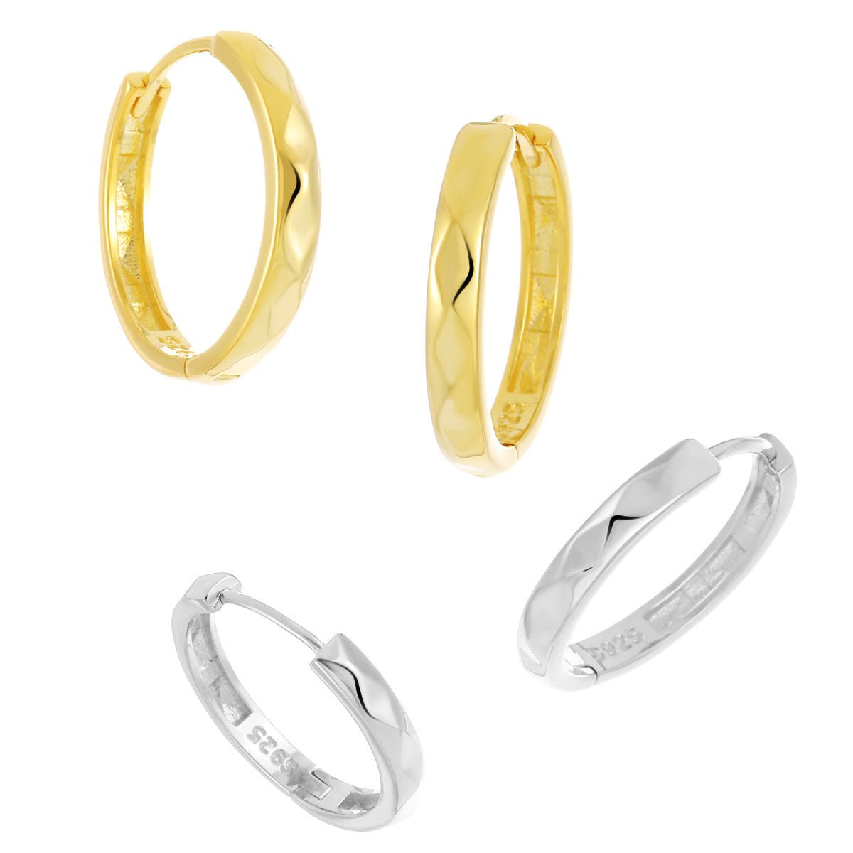 Office Causal Rhombus Carved 925 Sterling Silver Hoop Earrings - KIAHMILLA