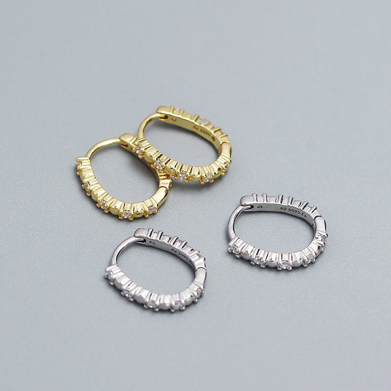 Office CZ U Shape 925 Sterling Silver Stacker Hoop Earrings - KIAHMILLA