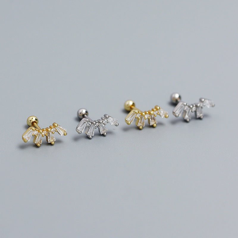 Office Geometry Sectors CZ 925 Sterling Silver Screw Stud Earrings - KIAHMILLA