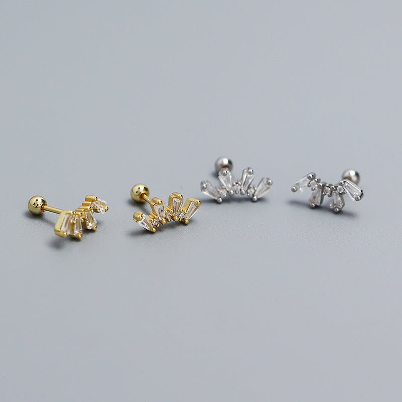Office Geometry Sectors CZ 925 Sterling Silver Screw Stud Earrings - KIAHMILLA