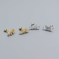 Office Geometry Sectors CZ 925 Sterling Silver Screw Stud Earrings - KIAHMILLA