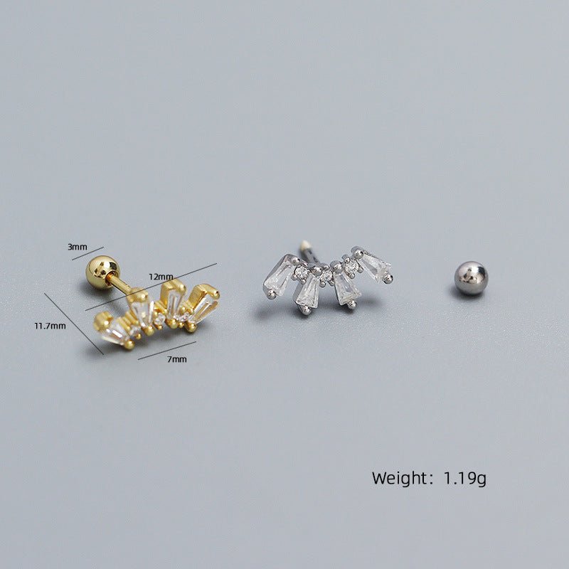 Office Geometry Sectors CZ 925 Sterling Silver Screw Stud Earrings - KIAHMILLA