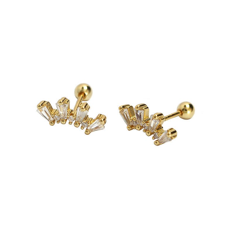 Office Geometry Sectors CZ 925 Sterling Silver Screw Stud Earrings - KIAHMILLA