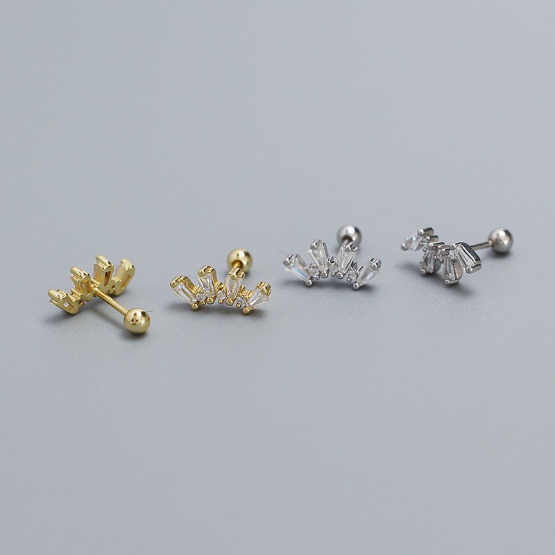 Office Geometry Sectors CZ 925 Sterling Silver Screw Stud Earrings - KIAHMILLA
