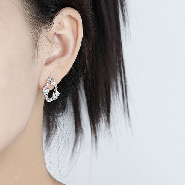 Office Hollow CZ Cloud 925 Sterling Silver Stud Earrings - KIAHMILLA
