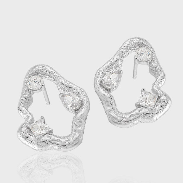 Office Hollow CZ Cloud 925 Sterling Silver Stud Earrings - KIAHMILLA